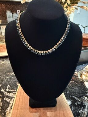 Vintage Blue Rhinestone Tennis Necklace | Sapphire Tone | Estate Sale Find